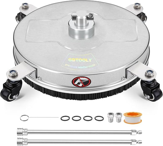 18" Pressure Washer Surface Cleaner with 4 Wheels, Stainless Steel Power Pressure Washer Attachment for Driveway Concrete Patio Cleaning, 2 Extension Wand Accessories, 1/4" Quick Connect, 4000PSI