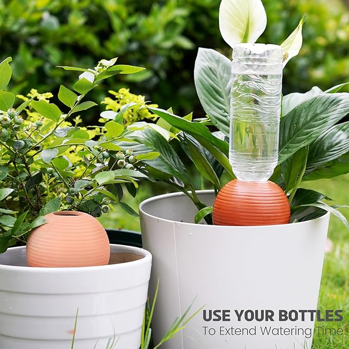 Plant Watering Globes Set of 4, 14oz Terracotta Self-Watering Globes for PottedPlants, Watering Planter Insert Bulbs with Cork Stoppers, Automatic Watering Spikes for Indoor&Outdoor Plants