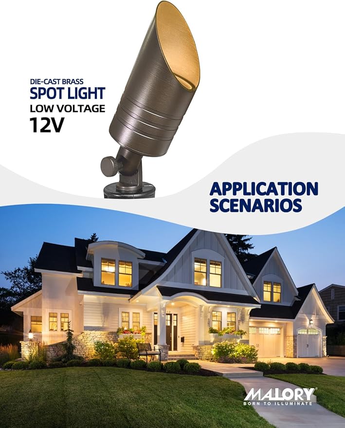 MALORY Brass Landscape Spotlight,12V AC/DC Low Voltage LED Landscape Lighting,Hard Wired Spot Up Light for Garden,Patio and Yard (S05-Bronze, 1-Pack with Bulb)