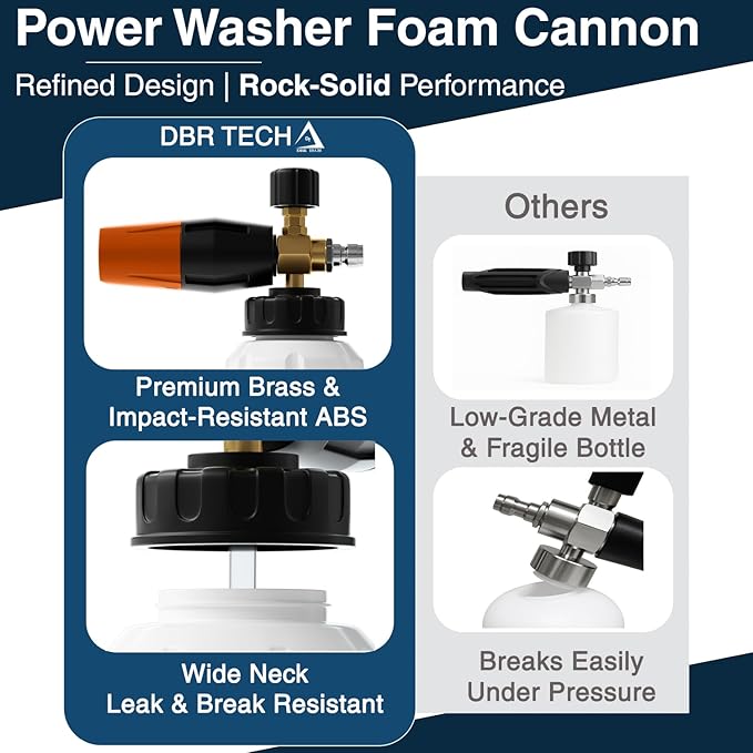 Foam Cannon for Pressure Washer, 1.1mm Orifice, 1000-4000 PSI, 1/4 Inch Quick Connector, Wide Neck and Adjustable Spray, Heavy Duty Car Snow Foam Blaster for Superior Foaming & Deep Clean, Orange
