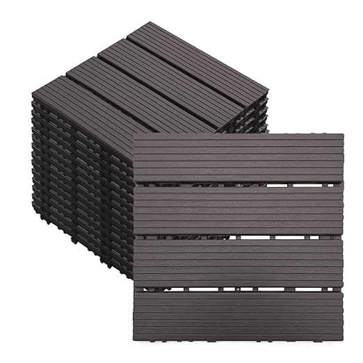 27 PCS 12x12 Inch Interlocking Deck Tiles - Waterproof All-Weather Outdoor Patio Flooring for Pool, Balcony, Backyard, Porch & Garden, Coffee