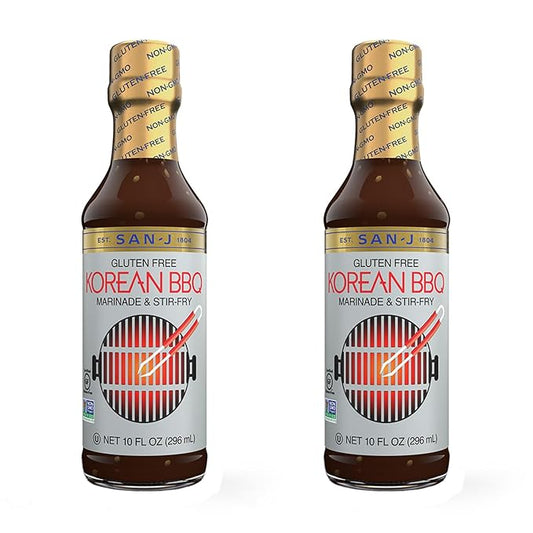 San-J - Gluten Free Korean BBQ Sauce - Bold and Savory Sauce for Cooking - Non-GMO - 10 oz. Bottles - 2 Pack