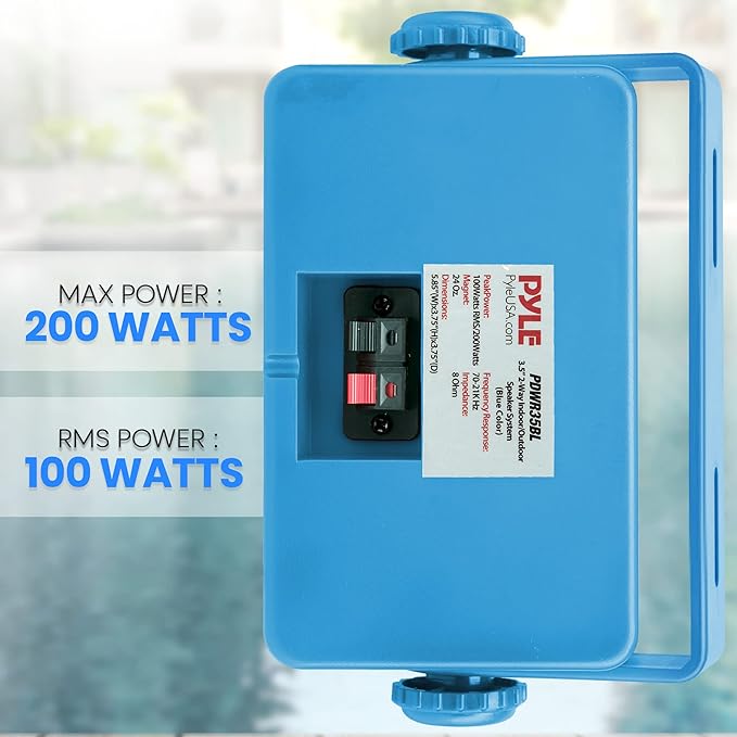 PyleUsa Indoor Outdoor Speakers Pair - 200 Watt Dual Waterproof 3.5” 2-Way Full Range System w/ 1/2” High Compliance Polymer Tweeter - in-Home, Boat, Marine, Deck, Patio, Poolside (Blue) - PDWR35BL