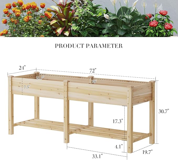 Wooden Raised Garden Bed ，Planter Box with Legs, Wooden Planter -Grow Herbs and Vegetables Outdoors – Naturally Rot-Resistant - Unmatched Strength Lasts Years (Natural-L)