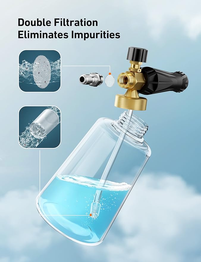 AstroAI Foam Cannon Heavy Duty Car Foam Blaster Wide Metal Neck Bottle Adjustable Snow Foam Lance for Pressure Washer with 1/4" Quick Connector and 1.5 L Bottle,not Used with Garden Hose