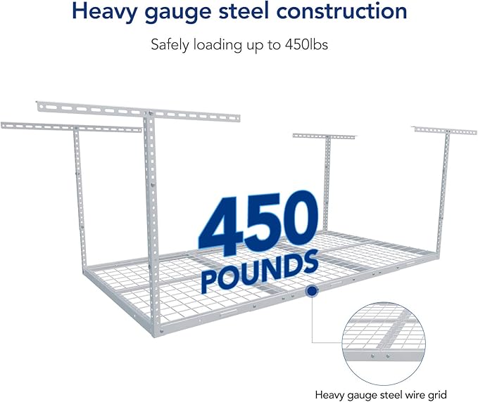 FLEXIMOUNTS 4x6 Overhead Garage Storage Adjustable Ceiling Rack 72" Length x 48" Width x 40" Height, 450lbs Weight Capacity, White