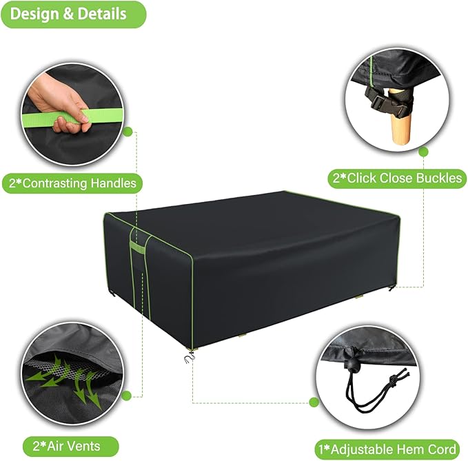 Patio Furniture Covers Waterproof, Heavy Duty 600D Outdoor Furniture Covers for Outside Sectional Sofa Set,Tear Resistance and Anti-UV, 126"L x 126"W x 28"H, Black with Green Piping