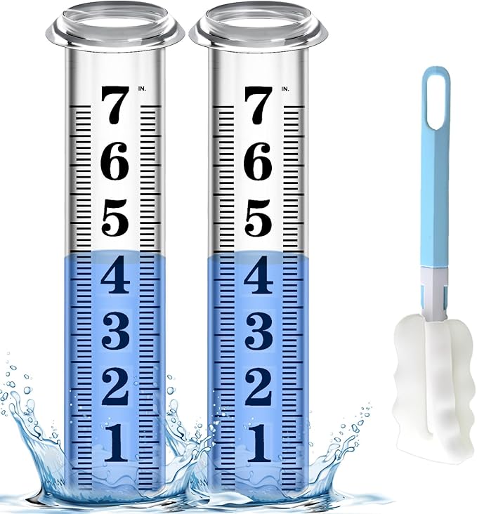 Rain Gauge Replacement Tube, Accurate Rain Gauges Outdoors Best Rated, 7" Capacity Rain Gauge Tube Replacement for Yard & Garden, Water Gauge for Rain, 2 Plastic Rainfall Meter Tube with 1 Clean Brush