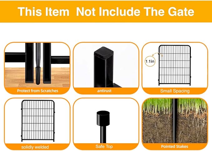 Doorless Animal Barrier Fence, 40in(H) 14 Panels Total 31 Ft(L), Garden Fences and Borders for Dogs, Anti Dig Fence Barrier, Black Metal Decorative Garden Fencing, Flower Bed Fencing