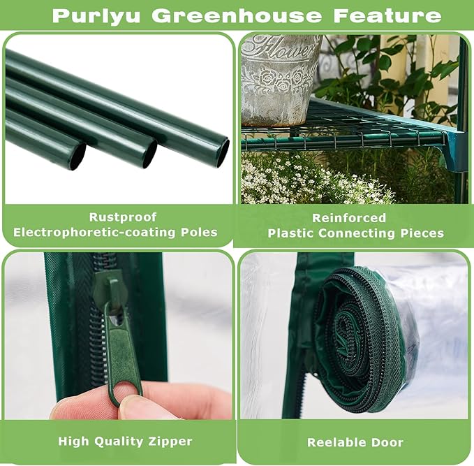 Mini Greenhouse for Indoor Outdoor, Plant Green House 4-Tier Rack Stand Portable Greenhouses with Durable PVC Cover for Seedling, 2.5x1.6x5.2 FT,Ideal Gardening Gifts for Women Men(PLGH704P)