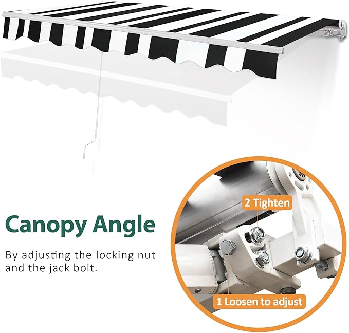 MCombo 11.5x9.5 Feet Manual Retractable Patio Door Window Awning Sunshade Shelter Outdoor Canopy,1210 (White with Black Stripes, 11.5'(L) x 9.5'(W))