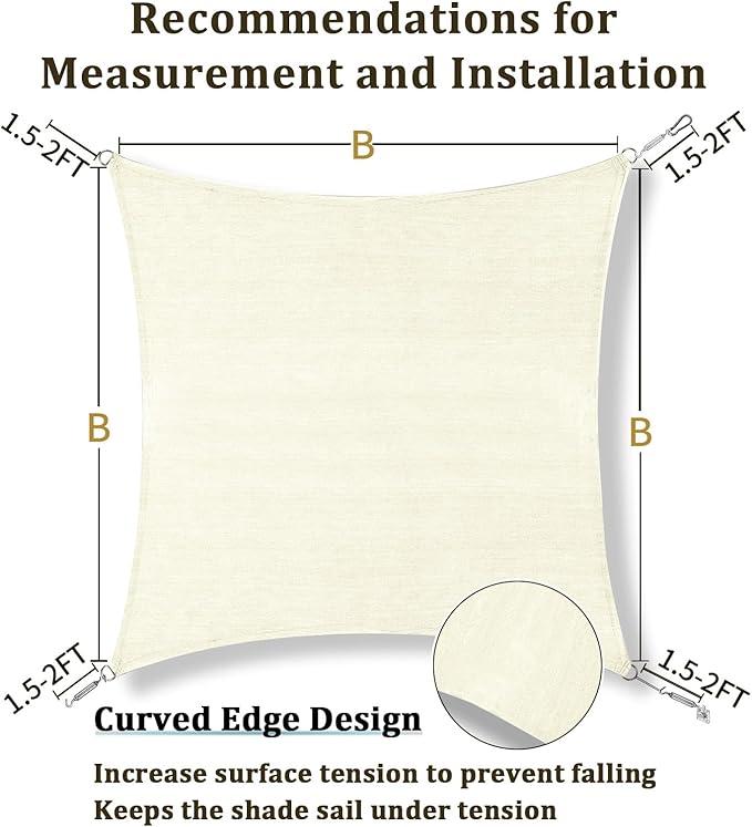 Shade&Beyond Rectangular Breathable UV Block Sun Shade Sail Outdoor Covering Cloth for Deck, Backyard, Pool, 12'x16', Cream (Customized Available)