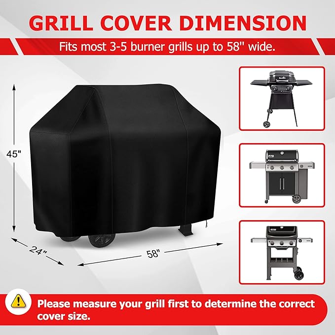 iCOVER Grill Cover, 58 inch BBQ Grill Cover for Outdoor Grill, Anti-UV & Fade Resistant Gas Grill Cover, Waterproof Barbecue Grill Covers for Weber, Char-Broil, Nexgrill and More, Black