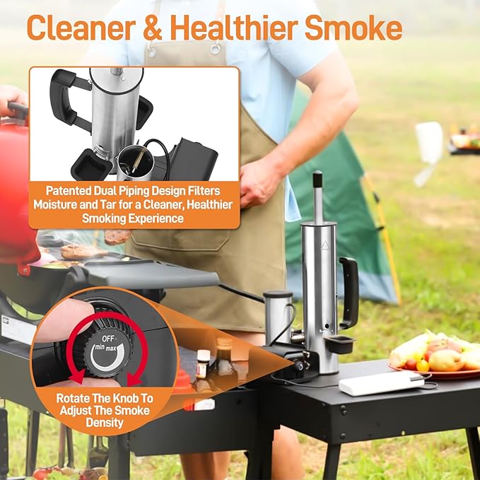 2025 Portable Electric Smoke Generator, Adjustable Smoke Control & Fits 99% Pellet Smokers & Grills, Cold/Hot Smoking Modes for Meats, Salmon & Cheeses – Great Gift Idea for Smoke Lovers
