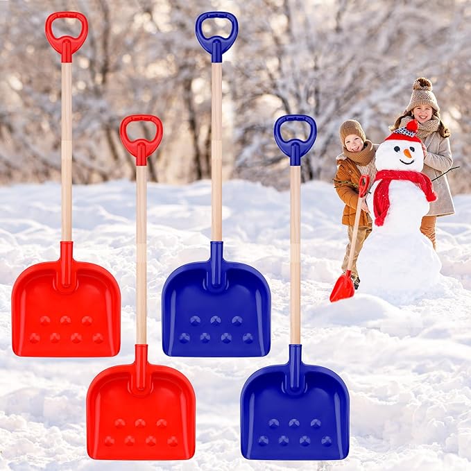 2 Pcs Kids Snow Shovel 30" Detachable Kids Digging Snow Shovel with Plastic Scoop & Wood Handle Portable Kids Shovels for Outdoor Yard Garden Activities Driveways Snow Removal Road Beach (2)