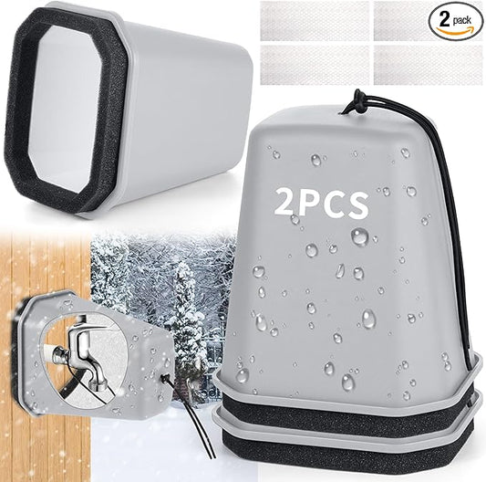 2 Pack 2025 Upgrade Extra Long Pet Proof Outdoor Faucet Covers Winter 8.5x7x5.5in Plastic Thick Foam Spigot Cover w/Reflective Strips for Outside Water Faucet Winter Freeze Protection (Gray)
