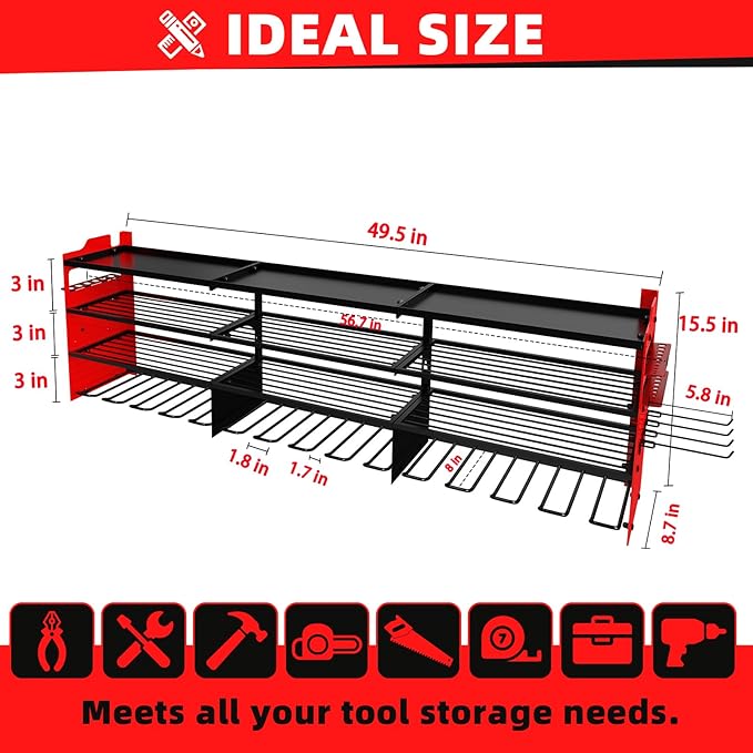 Power Tool Organizer Wall Mount with 12-Drill Holders-800Lbs Load Heavy Duty Metal 4-Layers Garage Storage and Organization Adjustable Battery Tools Rack Utility Racks Gifts for Men