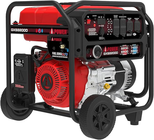 A-iPower 8200W Portable Generator Dual Fuel, Gas and Propane Powered Power Supplies with 322cc OHV Engine, CO Sensor, Heavy Duty Generators For Jobsite, RV, Whole House Backup Emergency
