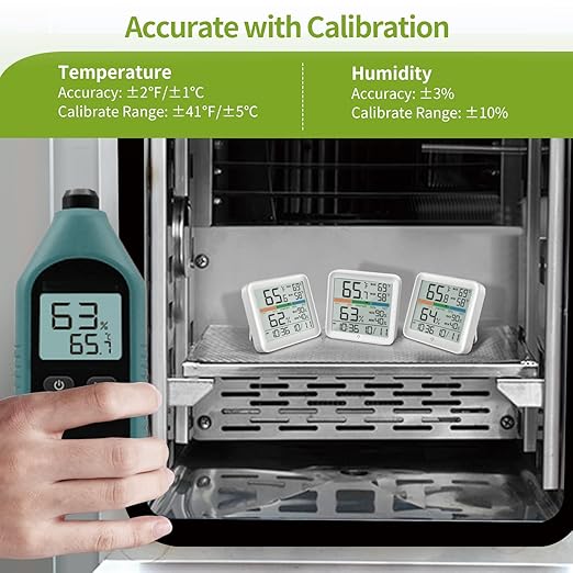 2 Pack Indoor Thermometer Room Temperature Home Hygrometer Humidity Gauge, Accurate with Calibration, Backlight, Air Comfort Indicator, 24H Max Min Records, Time, Date(AAA Batteries Included)