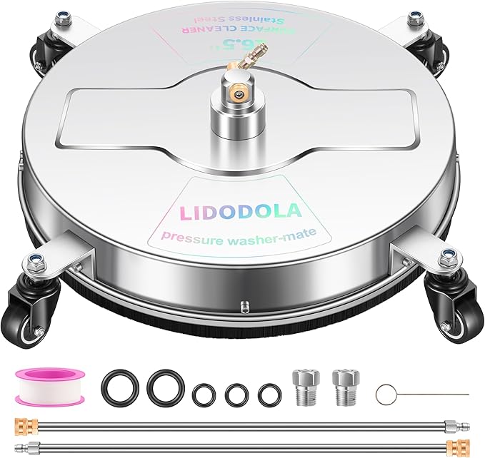 16.5" Pressure Washer Surface Cleaner with 4 Wheels - Stainless Steel Surface Cleaner for Pressure Washer Attachment for Concrete, Driveway, Patio, Sidewalk, Deck and Daily Washing - PWS16.5