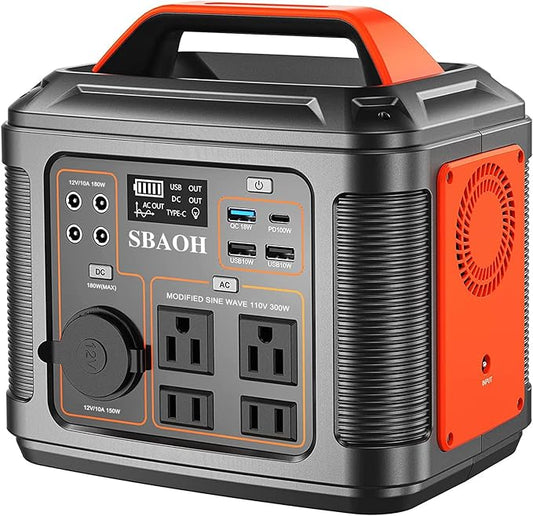 Portable Power Station, 300W 296Wh Solar Generator Quick Charge / 110V AC Outlets/DC Ports and LED Flashlight, Home Outdoor Travel Camping Blackout