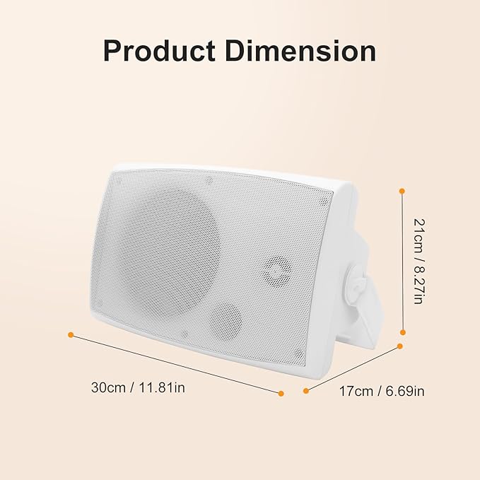 6.5 Inch Max 800W Outdoor Bluetooth Speakers Waterproof Wired with Multifunctional Amplifier Wall Mount Outdoor Speaker System for Patio Garden Poolside Home(4 Speakers,White)