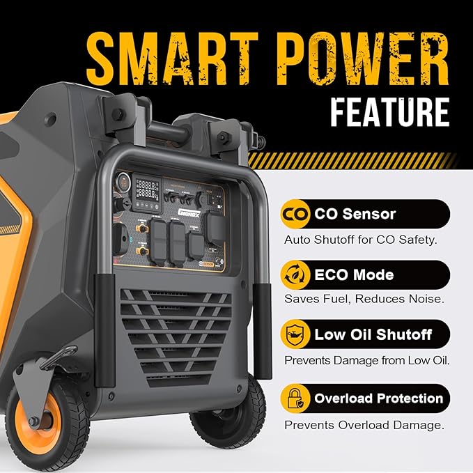 10000W Dual Fuel Inverter Generator, Gasoline or Propane Powered Portable Generator, ATS Ready, 50A Ultra Outlet, Remote Start, CO Sensor, ECO Mode, Super Quiet for Home Backup & RV Use