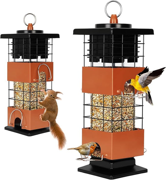 Metal Squirrel Proof Bird Feeder for Outdoors, 2.5LB Hanging Wild Bird Feeder, Weight Activated Mechanism, Weatherproof and Rust-Resistant, Ideal for Cardinals, Finches, and Songbirds