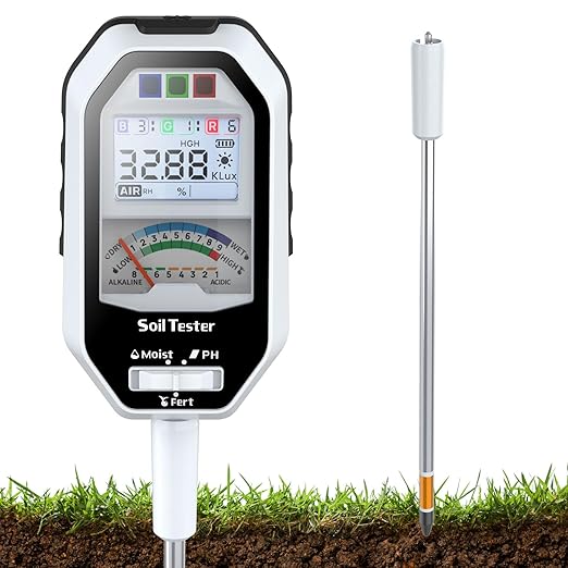 Soil Moisture Meter, 7-in-1 Soil PH Tester/Soil Moisture/Fertility with Removable Probe, Digital Air Temp/Humidity/Sunlight Intensity/BGR Spectral for Plants Gardening, Lawn and Indoor Outdoor Plants