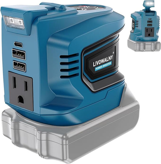 200W Power Inverter Compatible with Makita, DC 18V to AC 110-120V Battery Inverter, Portable Power Station Generator, Charger Adapter Battery Powered Outlet with 2 USB Ports & 1 Type-C & 1 AC Outlet