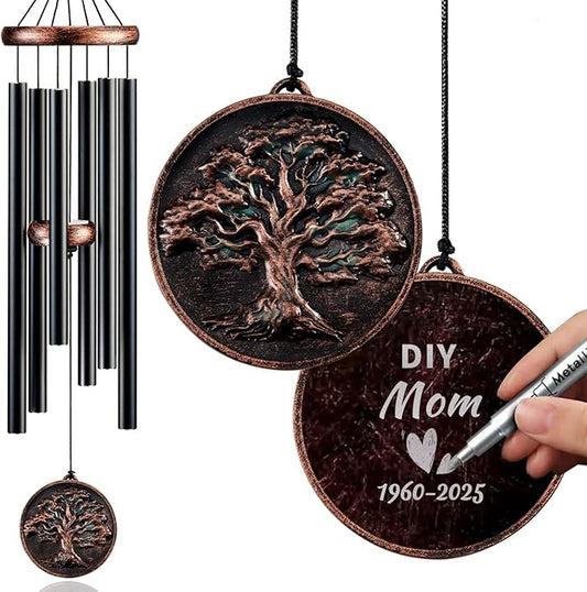 Memorial Wind Chimes for Outside, Sympathy Gifts for Loss of Loved One, Memorial Gift for Loss of Mom Dad Grandparent, Vintage Tree of Life Deep Tone Windchimes Outdoor (DIY 34" Tree of Life)