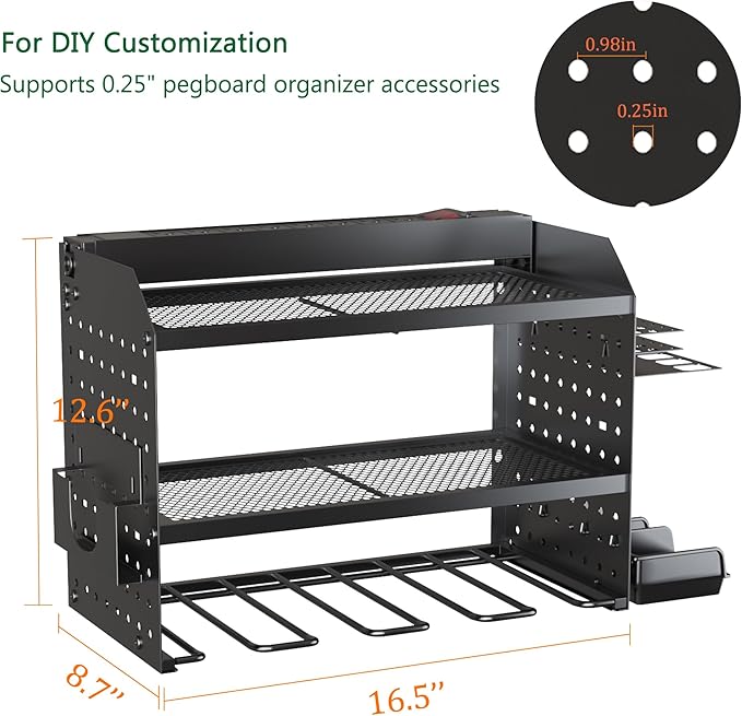 Power Tool Charging Station, Garage 4 Drill Power Tool Wall Organizer, Metal Hand Tool Storage Rack, Utility Racks, Cordless Drill and Battery Holder for Garage Organization, Gifts for Men Dad Husband
