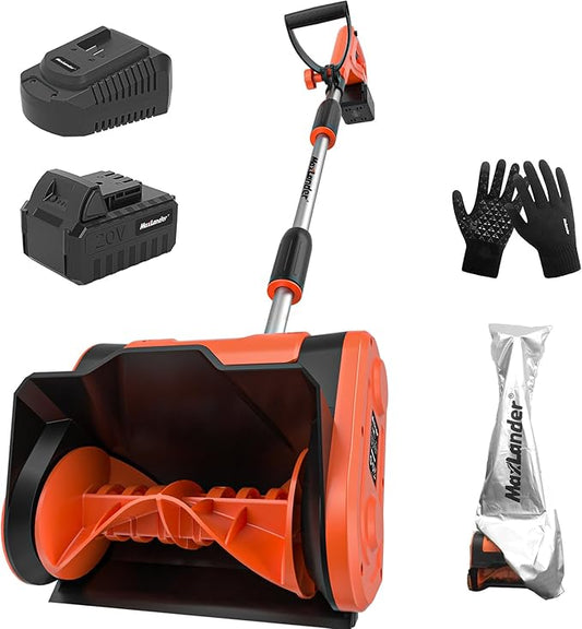 MAXLANDER Electric Snow Shovel Cordless, 20V 12-Inch Cordless Snow Blower, Battery Snow Shovel with Directional Plate and Adjustable Front Handle (4.0Ah Battery, Charger and Cover Included)