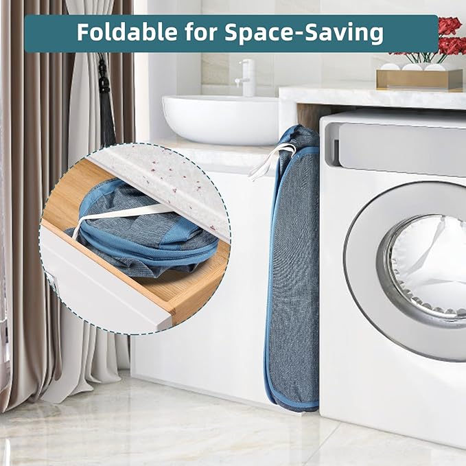 2 Pcs Collapsible Laundry Baskets, Tear Proof Pop Up Laundry Hamper with Dual Handles, Durable Foldable Laundry Basket, Easy to Carry Laundry Hamper for Home, Laundry Room, Bedroom, Dorm, Travel Blue
