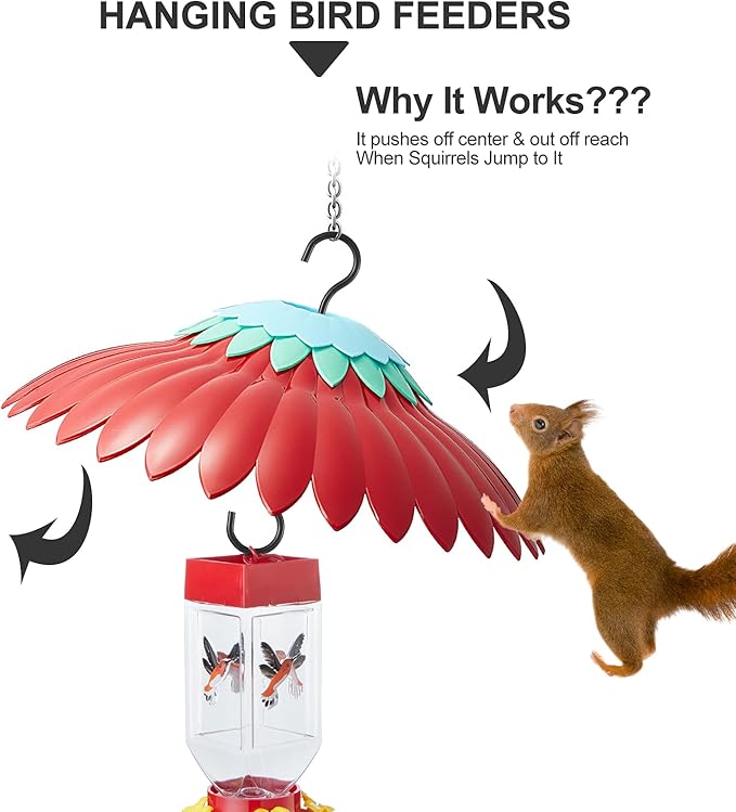 Squirrel Baffle for Hanging Bird Feeder Rain Cover for Outside Weather Guard Protect Feed from Sun Blue Dome Attract Hummingbirds, Moat Proof, Easy to Clean-14inch(Red)