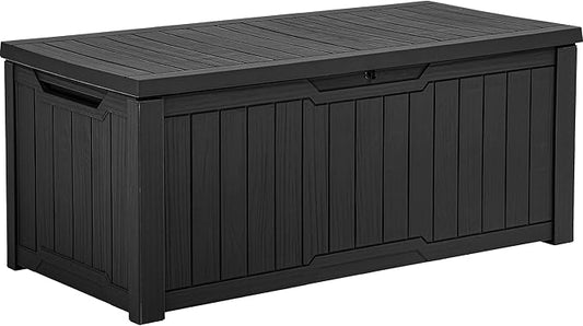 YITAHOME 120 Gallon Resin Deck Box, Weather Resistant Outdoor Storage Box for Patio Cushions, Garden Tools, Pool Supplies, Lockable, Easy With Tool Assembly, Extra Seat or Table (Black)
