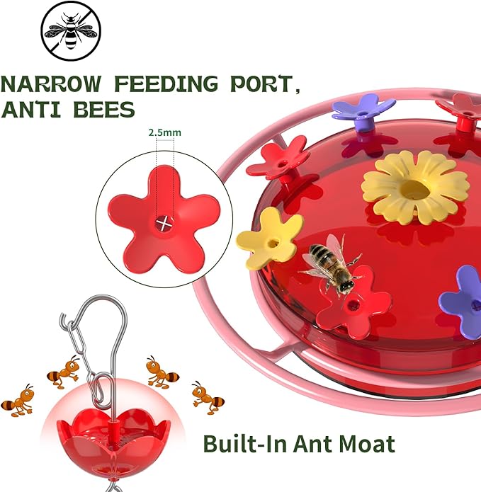 1 Pack Wide-Mouth Hummingbird Feeder for Outdoor Hanging, Nectar Bird Feeder with Ant Moat, Unique Gift