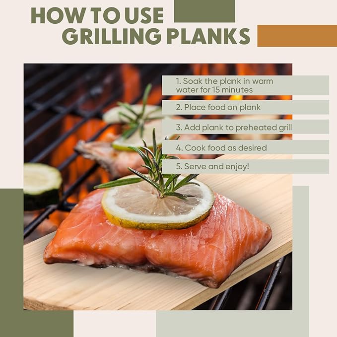 Landical 10 Pcs XL XXL Large Cedar Planks for Grilling Salmon Thicker Design Full Filet of Salmon Meat Fish and Veggies Adding Extra Smoke and Flavor Soaking Fast Easy to Use (15 x 5.5 Inches)