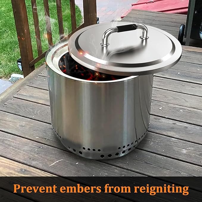 Uniflasy Fire Pit Lid and Heat Deflector for Solo Stove Yukon 27", 304 Stainless Steel,Portable Heat Diffuser with Handle&Leg,Fire Pits Round Lid for Solo Stove Yukon/Other 27" Outdoor Firepit