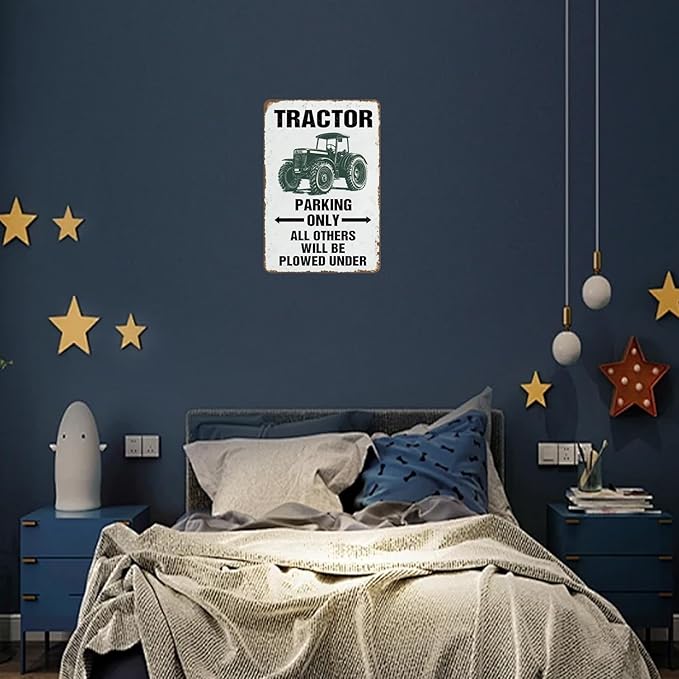 Vintage Parking Only All Others Will Be Plowed Under Metal Tin Sign Tractor Crossing Sign for Men Cave Farm Outdoor Garage 12×8 Inch