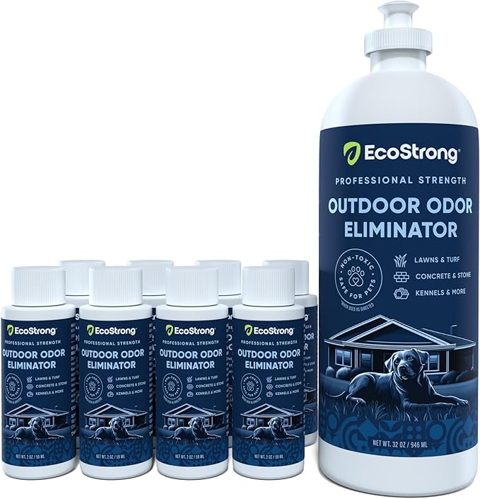Outdoor Odor Eliminator | Outside Dog Urine Enzyme Cleaner – Powerful Pet, Cat, Animal Scent Deodorizer | Professional Strength for Yard, Turf, Kennels, Patios, Decks (10-2oz Shots with Halo Sprayer)