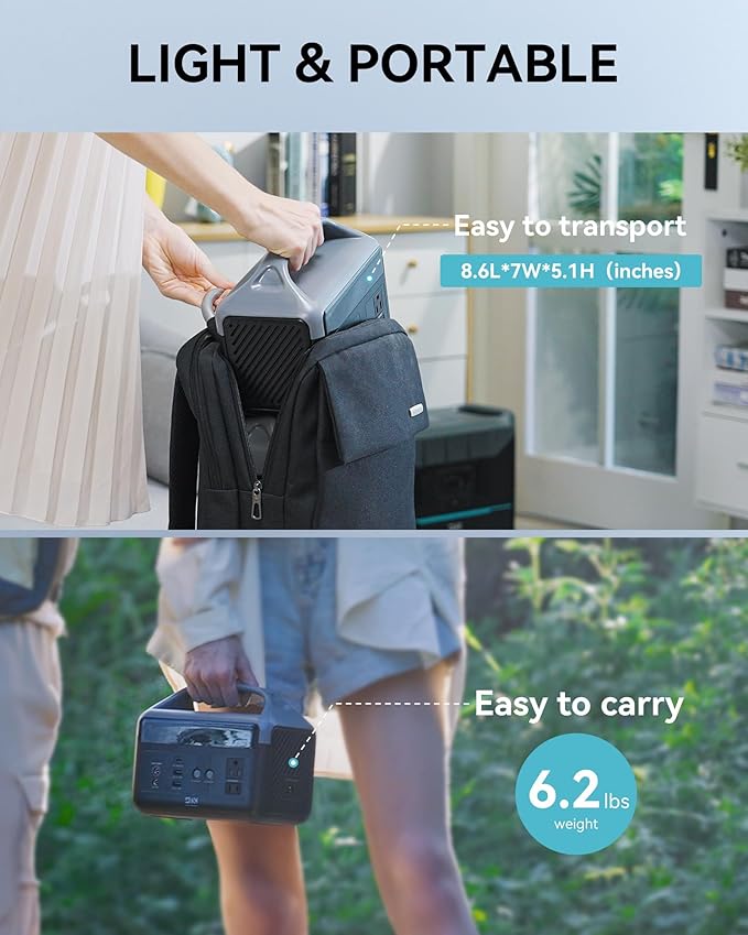 Portable Power Station 56000mAh, 179.2Wh Solar Generator LiFeP04 Battery with 2 AC Outlets 300W (600W Surge), 1.5hrs Fast Charging, Power Bank for Home Use, Outdoor Camping, Emergency, RVs, Outage