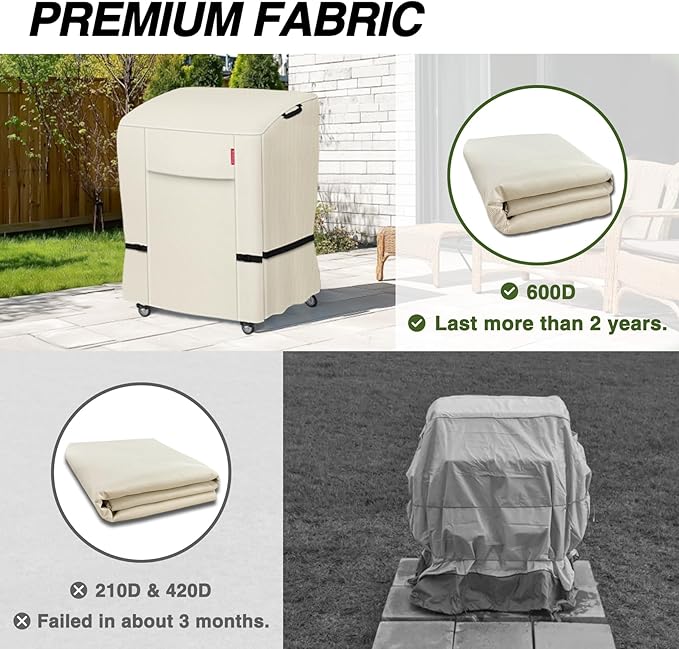 Porch Shield 34W x 24D x 46H inch Premium Gas Grill Cover Up to 32 inch, Waterproof and Fade Resistant 600D BBQ Covers for Weber, Brinkmann, Char-Broil and More, Light Tan