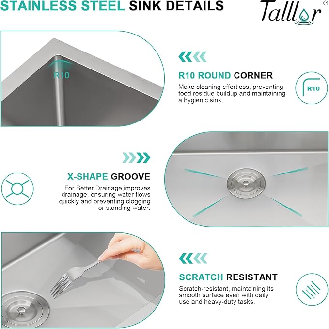 25 Inch Drop In Kitchen Sink with Faucet - 25x22 Drop in Kitchen Sink Premium 16 Gauge 304 Stainless Steel Topmount Single Bowl Sinks with Accessories #TLT-0016