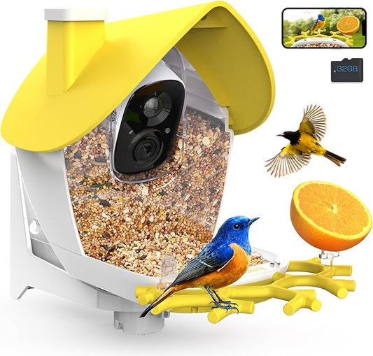 birdsnap® MON - Bird Feeder with Camera, 2K Detachable Video Bird Feeder Live with 32GB Card Fruit Fork, AI Identify Feather Species, Auto Record in Backyard, Ideal Gift for Birds Lover