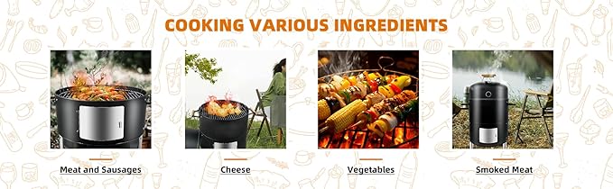 17 Inch Full enameled Multi -purpose Smoke BBQ Table-top barbecue grill Adjustable Temperature Vertical Heavy Duty Firepit and Pizza oven in yard double cooking area