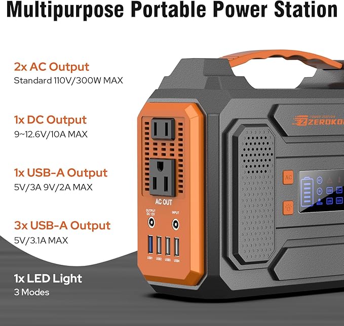 Portable Solar Generator, 300W Portable Power Station with Foldable 60W Solar Panel, 110V Pure Sine Wave 280Wh Lithium Battery Pack with USB DC AC Outlet for Home Use RV Van Outdoor Camping-Orange