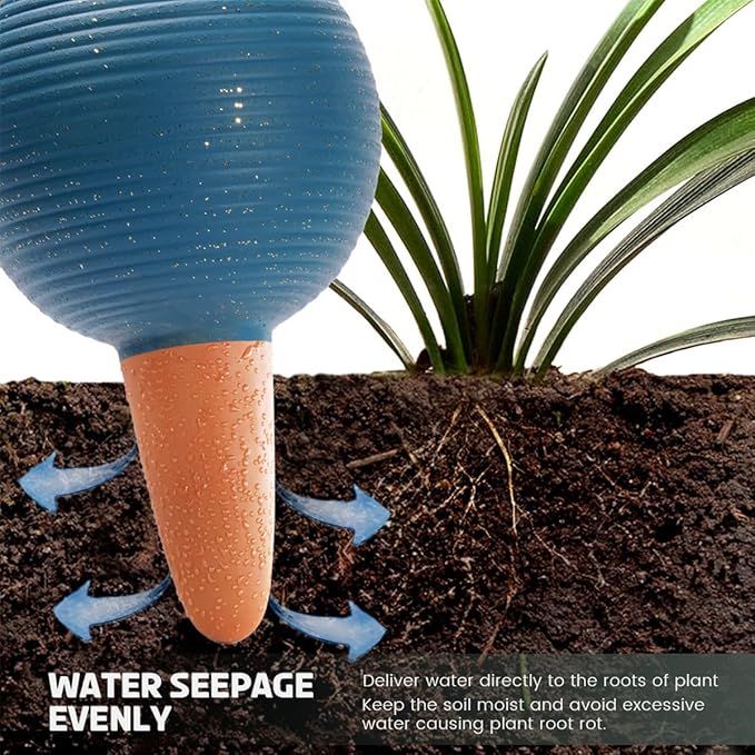 Plant Watering Globes Set of 4, 14oz Terracotta Self-Watering Globes for PottedPlants, Watering Planter Insert Bulbs with Cork Stoppers, Automatic Watering Spikes for Indoor&Outdoor Plants, Blue