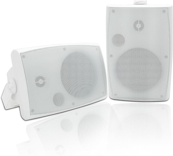 Herdio 400W 6.5 Inch Passive Outdoor Speakers Wired Waterproof,2 Way Wall Mounted Speakers with Powerful Bass for Patio Home Indoor Poolside Deck Backyard (Pair,White)
