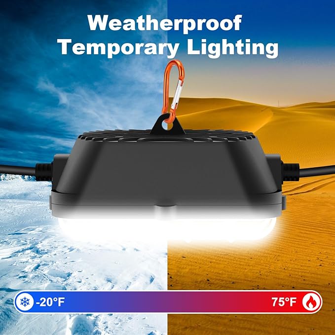 100FT LED Construction String Lights, 150W Super Bright 15000LM Plug in Linkable String Work Lights, 5000K Waterproof IP67 Temporary Lighting for Construction Sites, Jobsites, Indoor & Outdoor